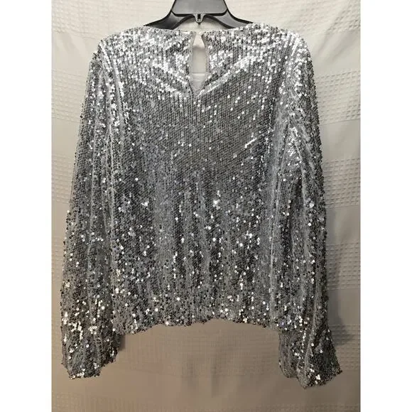 Simply Vera Vera Wang Gold Sequin Blouse Balloon Sleeve Party Top Size Medium - Picture 5 of 6